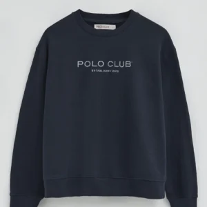 Navy-blue boxy-fit sweatshirt with Established 2012 Polo Club embroidery