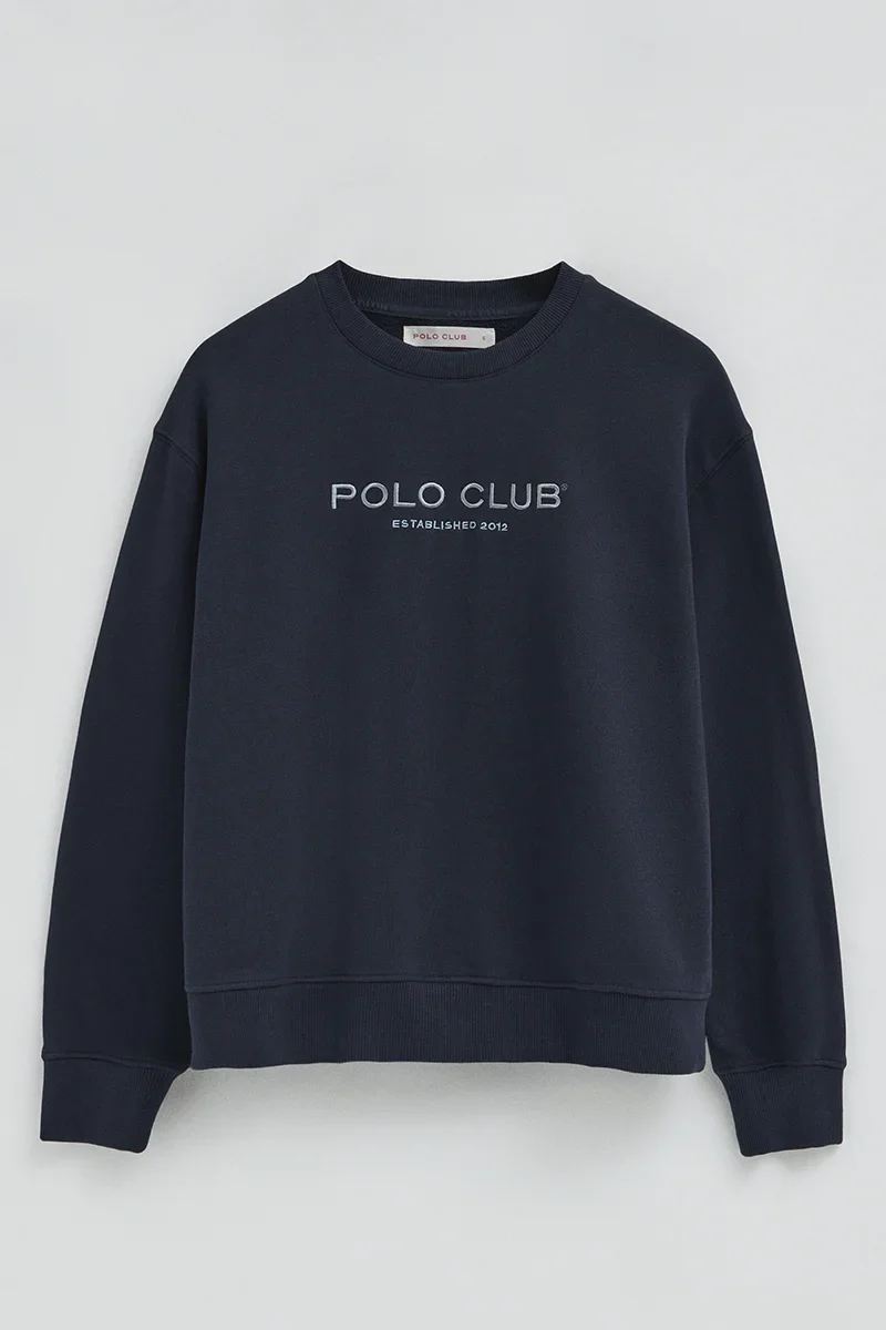 Navy-blue boxy-fit sweatshirt with Established 2012 Polo Club embroidery