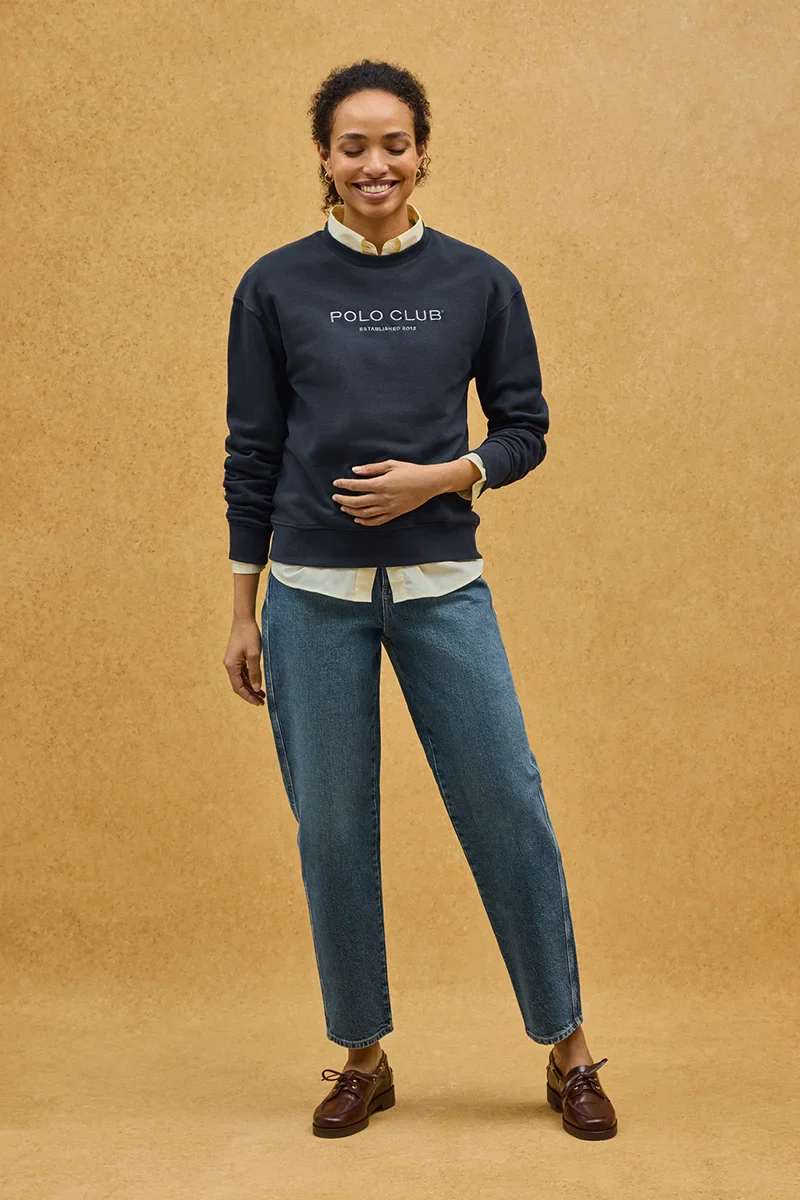 Navy-blue boxy-fit sweatshirt with Established 2012 Polo Club embroidery - Image 2